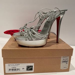 Christian Louboutin Silver Leather Discolilou 140 Ring platform sandals